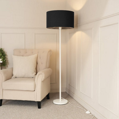 Valuelights Charles White Floor Lamp With Black Drum Shade And Bulb - image 1