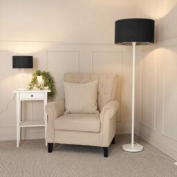 Valuelights Charles White Floor Lamp With Black Drum Shade And Bulb - thumbnail 5