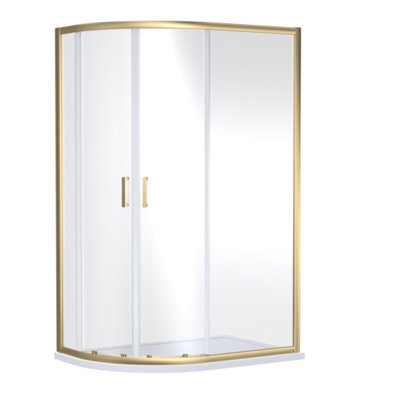 Ruwa 6mm Toughened Safety Glass Offset Quadrant Shower Enclosure - 1900 X 1200 X 800mm - Brushed Brass - Balterley - image 1