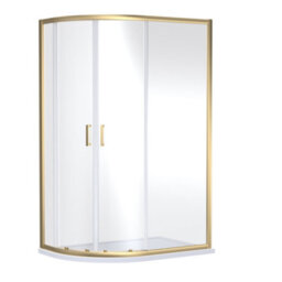 Ruwa 6mm Toughened Safety Glass Offset Quadrant Shower Enclosure - 1900 X 1200 X 800mm - Brushed Brass - Balterley - thumbnail 1