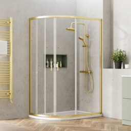 Ruwa 6mm Toughened Safety Glass Offset Quadrant Shower Enclosure - 1900 X 1200 X 800mm - Brushed Brass - Balterley - thumbnail 2