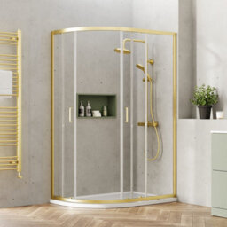 Ruwa 6mm Toughened Safety Glass Offset Quadrant Shower Enclosure - 1900 X 1200 X 800mm - Brushed Brass - Balterley - thumbnail 3