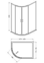 Ruwa 6mm Toughened Safety Glass Offset Quadrant Shower Enclosure - 1900 X 1200 X 800mm - Brushed Brass - Balterley - thumbnail 7