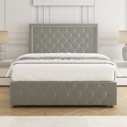 Bsspoke Lena Divan Bed Set Silver Plush Velvet 24Inch Headboard & Footboard & Mattress No Drawers In 3Ft 4Ft 4Ft6 5Ft 6Ft - thumbnail 1
