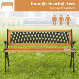 Gainoom 126Cm Black Patio Garden Bench Cast Metal Frame Park Bench W/ Wood Seat - thumbnail 5