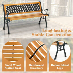 Gainoom 126Cm Black Patio Garden Bench Cast Metal Frame Park Bench W/ Wood Seat - thumbnail 6