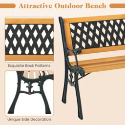 Gainoom 126Cm Black Patio Garden Bench Cast Metal Frame Park Bench W/ Wood Seat - thumbnail 7