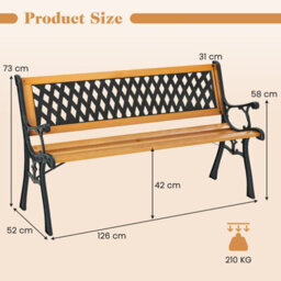 Gainoom 126Cm Black Patio Garden Bench Cast Metal Frame Park Bench W/ Wood Seat - thumbnail 2