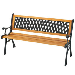 Gainoom 126Cm Black Patio Garden Bench Cast Metal Frame Park Bench W/ Wood Seat - thumbnail 8
