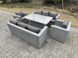 Fimous Rattan Garden Funiture Set Adjustable Rising Lifting Table Sofa Dining Set Lounge Sofa With 2 Arm Chair - thumbnail 2