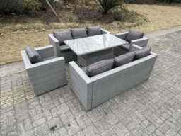 Fimous Rattan Garden Funiture Set Adjustable Rising Lifting Table Sofa Dining Set Lounge Sofa With 2 Arm Chair - thumbnail 1