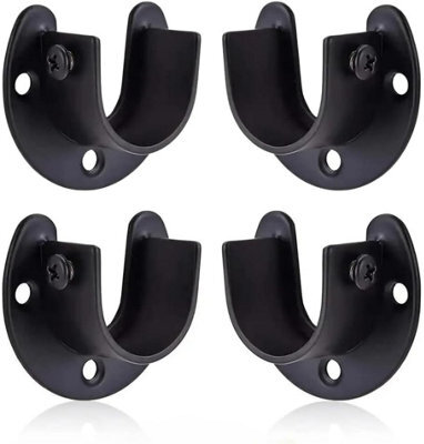OKODOKO 4Pcs Black 25mm Stainless Steel Rod Socket Flange U-Shape Brackets For Curtain Poles, Wardrobes & Shower Rails - image 1