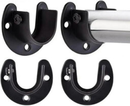 OKODOKO 4Pcs Black 25mm Stainless Steel Rod Socket Flange U-Shape Brackets For Curtain Poles, Wardrobes & Shower Rails - thumbnail 3