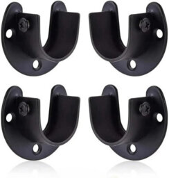 OKODOKO 4Pcs Black 25mm Stainless Steel Rod Socket Flange U-Shape Brackets For Curtain Poles, Wardrobes & Shower Rails - thumbnail 1