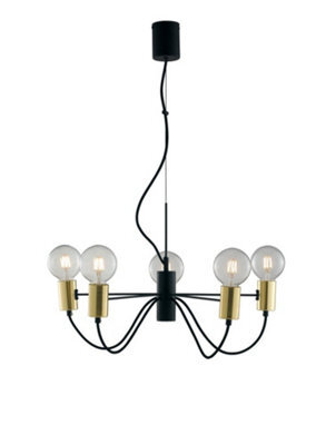 Luminosa Lighting Luminosa Axon 5 Arm Ceiling Pendant, Black, Gold, E27