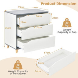 Gainoom 3-Drawer Chest Storage Cabinet Dresser Freestanding Organizer Anti-Tripping - thumbnail 2