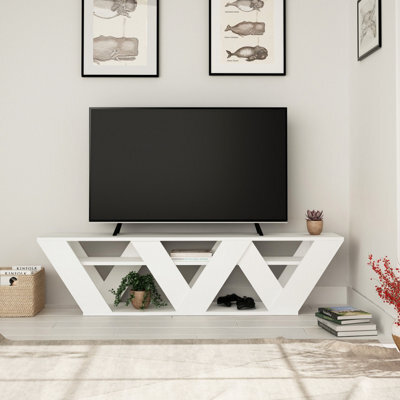 "Decortie Ralla Modern Tv Unit With Shelves White 65"" 158Cm" - image 1