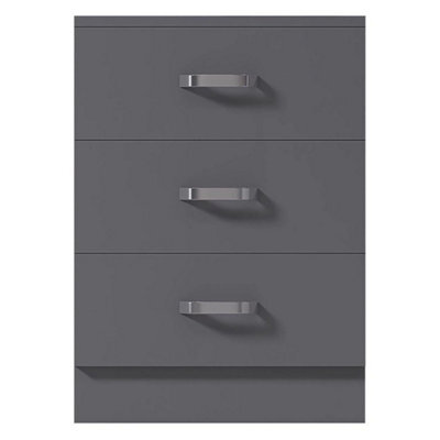 Matt Grey 3 Drawer Chest Of Drawers Metal Handles Bottom Fixed Runners - image 1