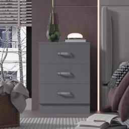 Matt Grey 3 Drawer Chest Of Drawers Metal Handles Bottom Fixed Runners - thumbnail 3