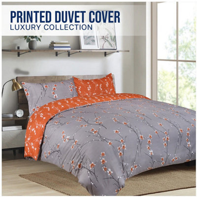 Ameha Printed Duvet Cover 3Piece Set With Matching Pillowcase Microfiber Floral Pattern Bedding Set Rust Flower King (230X220Cm) - image 1