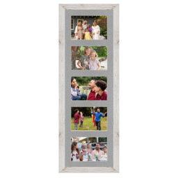 AK Frames 26X8 White Rustic Modern Multi Photo Frame With Silver Mount - Holds 5 Apertures (5X) 6X4 Photos - thumbnail 1