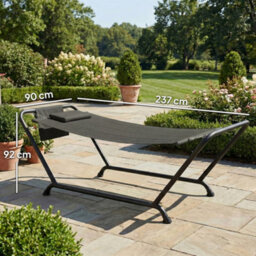 Outsunny Outdoor Hammock With Stand With Side Pocket, Headrest, Dark Grey - thumbnail 3