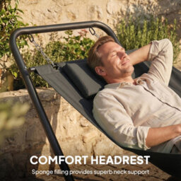 Outsunny Outdoor Hammock With Stand With Side Pocket, Headrest, Dark Grey - thumbnail 6