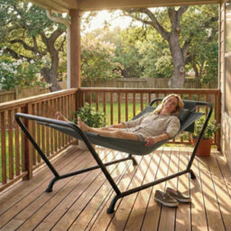 Outsunny Outdoor Hammock With Stand With Side Pocket, Headrest, Dark Grey - thumbnail 9