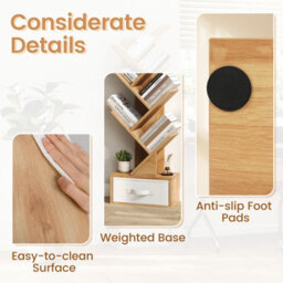 Costway 10-Tier Tree Bookshelf Floor Standing Corner Display Rack With Removable Fabric Drawer-Natural - thumbnail 3