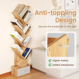 Costway 10-Tier Tree Bookshelf Floor Standing Corner Display Rack With Removable Fabric Drawer-Natural - thumbnail 5