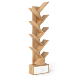 Costway 10-Tier Tree Bookshelf Floor Standing Corner Display Rack With Removable Fabric Drawer-Natural - thumbnail 6