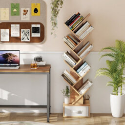 Costway 10-Tier Tree Bookshelf Floor Standing Corner Display Rack With Removable Fabric Drawer-Natural - thumbnail 7