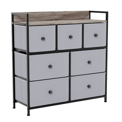 Beige & Grey 7 Drawer Fabric Storage Chest Cabinet - image 1