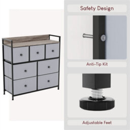 Beige & Grey 7 Drawer Fabric Storage Chest Cabinet - thumbnail 4