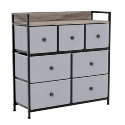 Beige & Grey 7 Drawer Fabric Storage Chest Cabinet