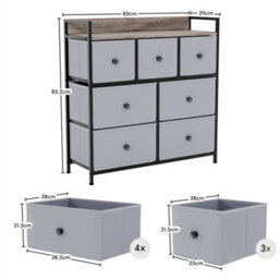 Beige & Grey 7 Drawer Fabric Storage Chest Cabinet - thumbnail 2