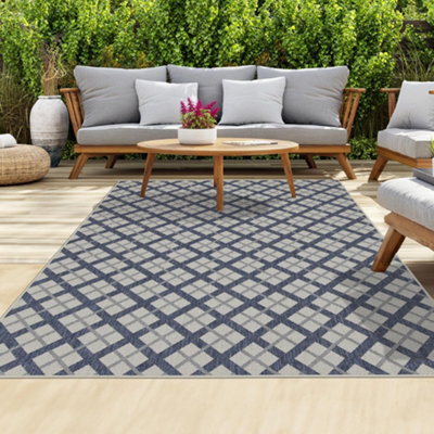 Homeart Outdoor Rugs Easy Cleaning Area Rugs For Balcony,garden,picnic,uv Weather Resistant D.blue Cream, 120 X 170 Cm - image 1