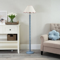 Valuelights Bobbles Powder Blue Bobbin Floor Lamp With Pink Trim Scallop Shade - thumbnail 4