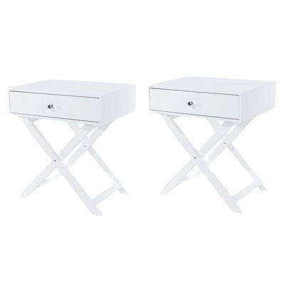 Core Products Set Of 2 Options X Legs 1 Drawer Bedside Cabinets, White Finish, Metal Handle - image 1