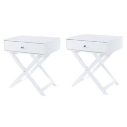 Core Products Set Of 2 Options X Legs 1 Drawer Bedside Cabinets, White Finish, Metal Handle - thumbnail 1