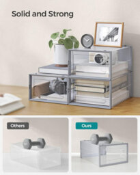 Songmics Stackable Shoe Storage Organizers, 18 Shoe Boxes, Foldable And Multifunctional For Organizing, Transparent And Grey - thumbnail 5
