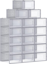 Songmics Stackable Shoe Storage Organizers, 18 Shoe Boxes, Foldable And Multifunctional For Organizing, Transparent And Grey - thumbnail 7