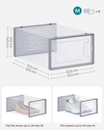 Songmics Stackable Shoe Storage Organizers, 18 Shoe Boxes, Foldable And Multifunctional For Organizing, Transparent And Grey - thumbnail 2