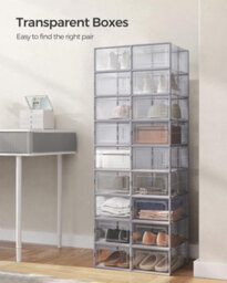 Songmics Stackable Shoe Storage Organizers, 18 Shoe Boxes, Foldable And Multifunctional For Organizing, Transparent And Grey - thumbnail 3