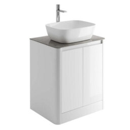 Plum&clay Mayfair Gloss White Freestanding Bathroom Vanity Unit With Grey Marble Countertop (W)650mm (H)745mm