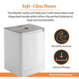 Plum&clay Mayfair Gloss White Freestanding Bathroom Vanity Unit With Grey Marble Countertop (W)650mm (H)745mm - thumbnail 4