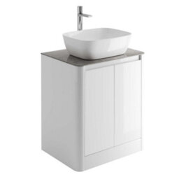 Plum&clay Mayfair Gloss White Freestanding Bathroom Vanity Unit With Grey Marble Countertop (W)650mm (H)745mm - thumbnail 3
