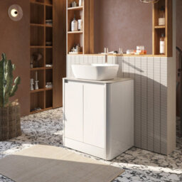 Plum&clay Mayfair Gloss White Freestanding Bathroom Vanity Unit With Grey Marble Countertop (W)650mm (H)745mm - thumbnail 2