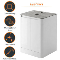 Plum&clay Mayfair Gloss White Freestanding Bathroom Vanity Unit With Grey Marble Countertop (W)650mm (H)745mm - thumbnail 6