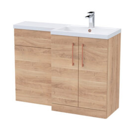 Balterley Right-Hand Bathroom Vanity And Wc Unit Combination With Basin - 1100mm - Woodgrain Light Oak With Copper Handles - thumbnail 1